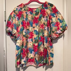 Easel Vibrant Floral Blouse - Red, Pink, Green, Blue